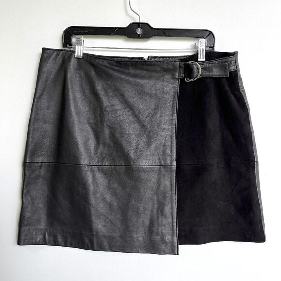 Mint Velvet Black Leather & Suede Crossover Wrap Miniskirt - SZ 12 - Picture 1 of 8
